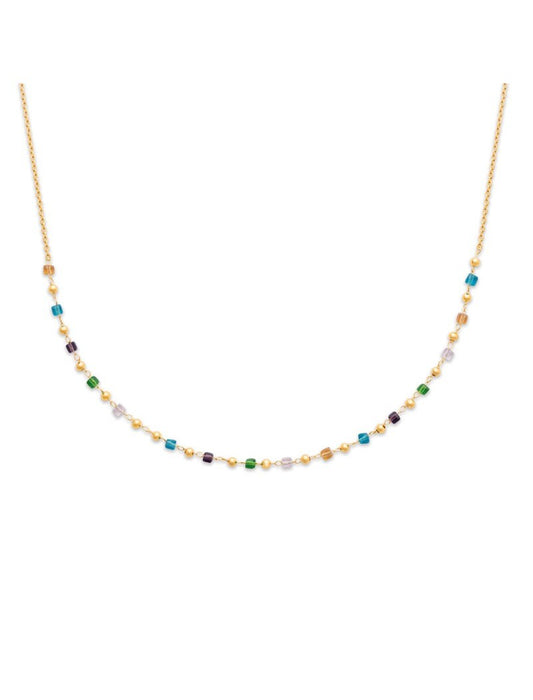 COLLIERPlaqué or- 42+3CM - ZIRCONIA MULTICOLorS