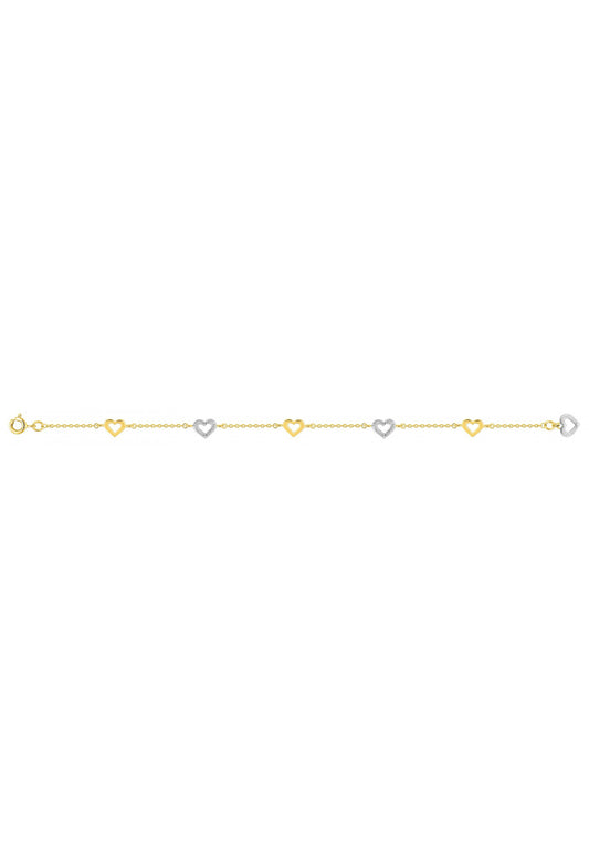 Bracelet femme bicolore plaqué or motif cœur 18 cm