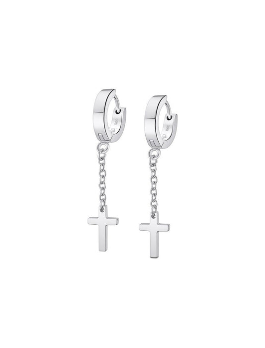 BOUCLES D'OREILLES CROIX STYLE LOTUS  ACIER INOXYDABLE L, HOMME