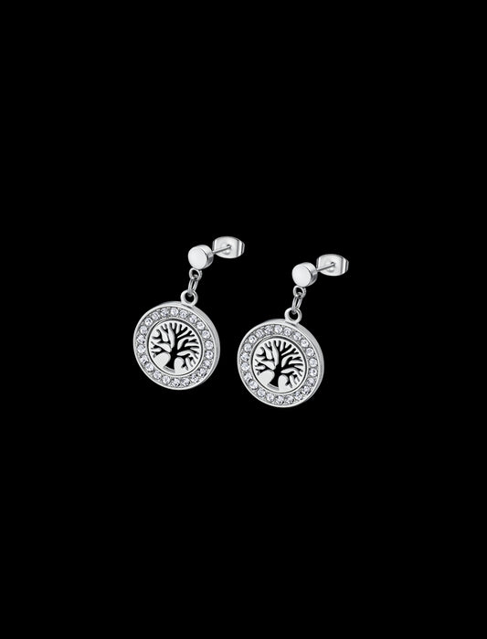 BOUCLES D'OREILLES ARBRE DE VIE STYLE LOTUS  ACIER, FEMME