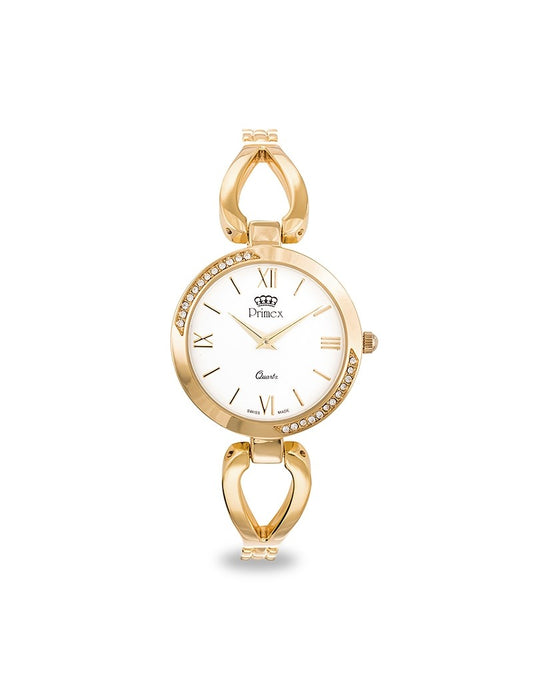 MONTRE DAME PRIMEX SWISS MADE - BRACELET METAL DORE - CADRAN BLANC