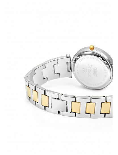 MONTRE DAME PRIMEX SWISS MADE BRACELET METAL BICOLORE DORE CADRAN ARGENTE ETANCHE 30 M