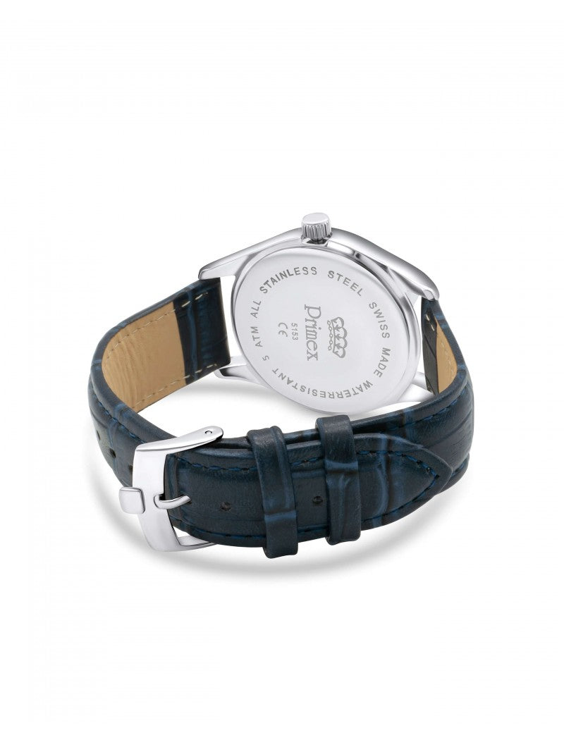 MONTRE PRIMEX SWISS MADE - BRACELET CUIR BLEU - CADRAN BLEU - ETANCHE 50 M