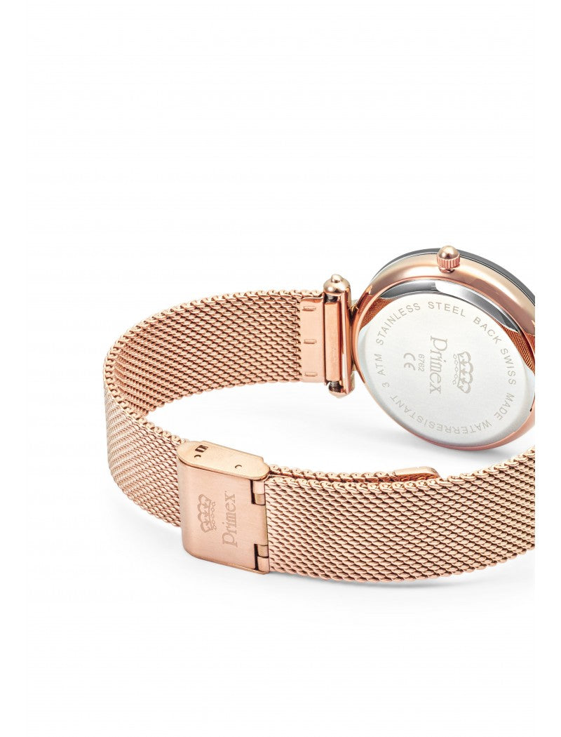 MONTRE DAME SWISS MADE BRACELET METAL ROSE CADRAN NOIR ETANCHE 30 M PETITE