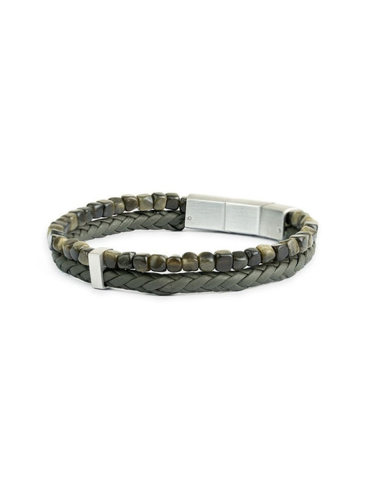 BRACELET GEMINI - CUIR ET ACIER - 21+1 CM