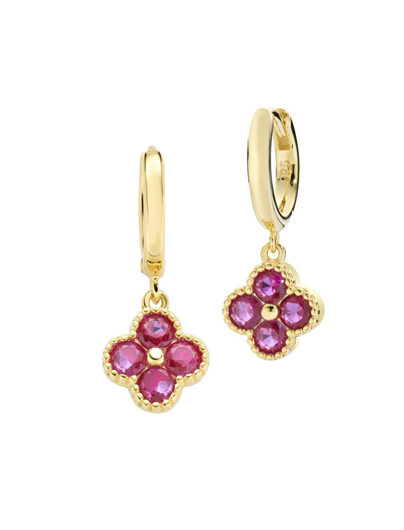 Boucles d'oreilles en argent sterling avec zircone rouge - Or