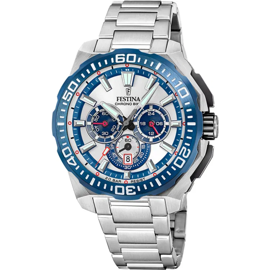 MONTRE HOMME CHRONO BIKE ARGENTÉ BRACELET EN ACIER