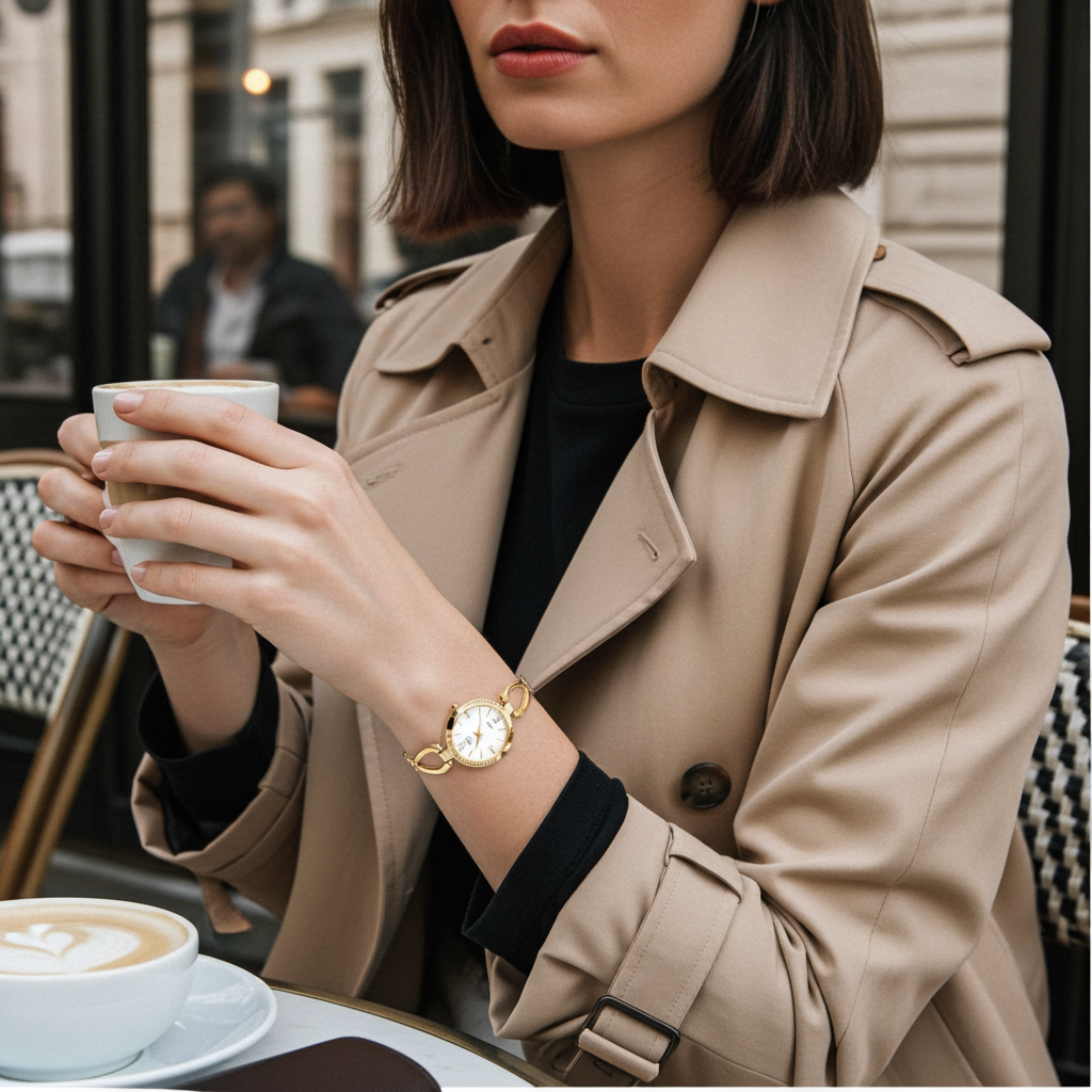 MONTRE DAME PRIMEX SWISS MADE - BRACELET METAL DORE - CADRAN BLANC